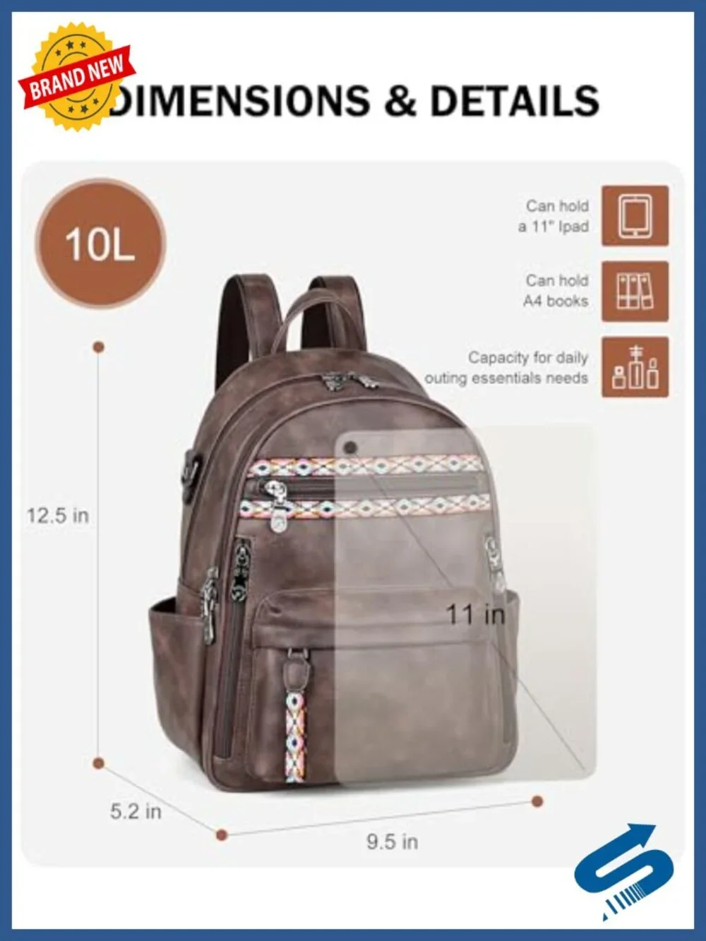 Small Backpack Purse for Women, Multi-Pocket with iPad Pocket, Waterproof Vegan